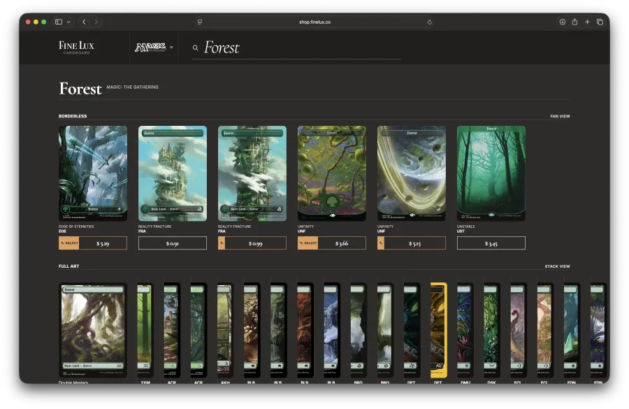 Search results for Forest, grouped by borderless and full-art printings