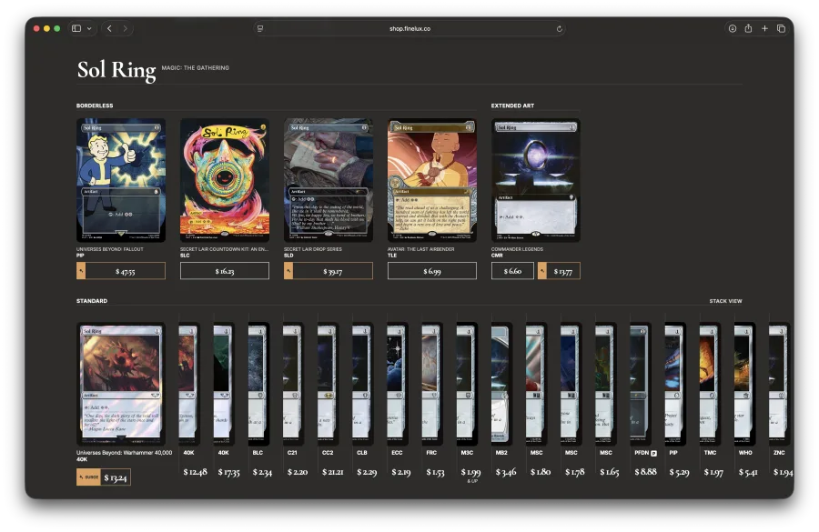 Search results for Sol Ring across borderless, extended-art and standard printings