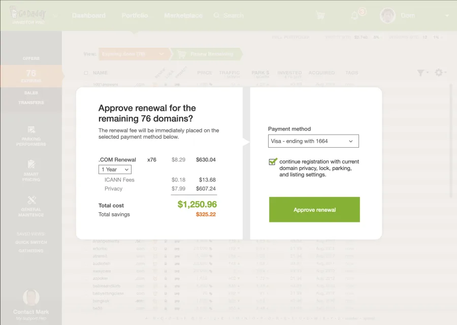 Approve renewal dialog for the remaining domains