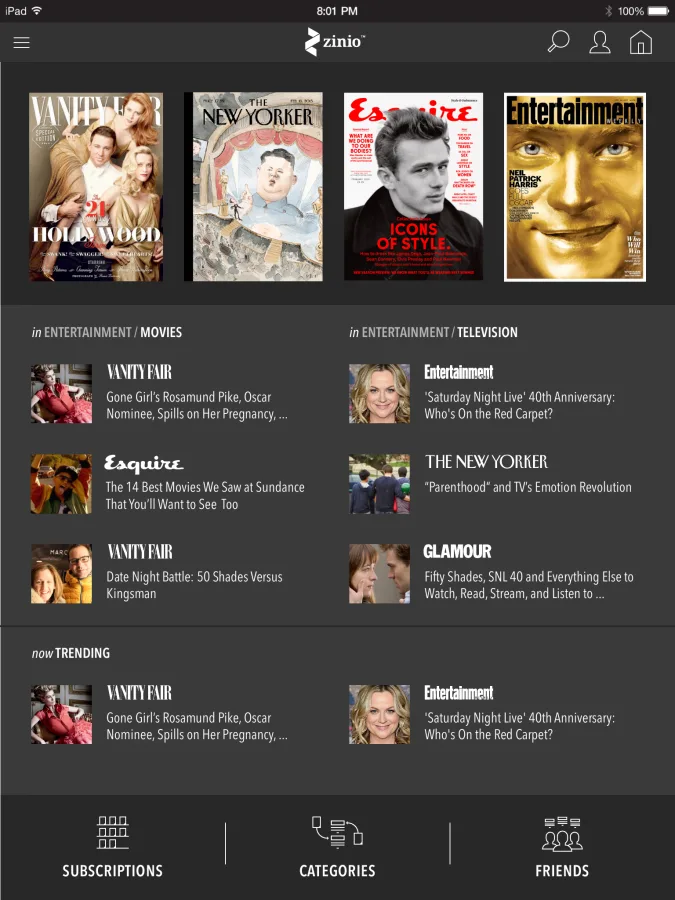 Discover feed with subscribed covers and suggested articles