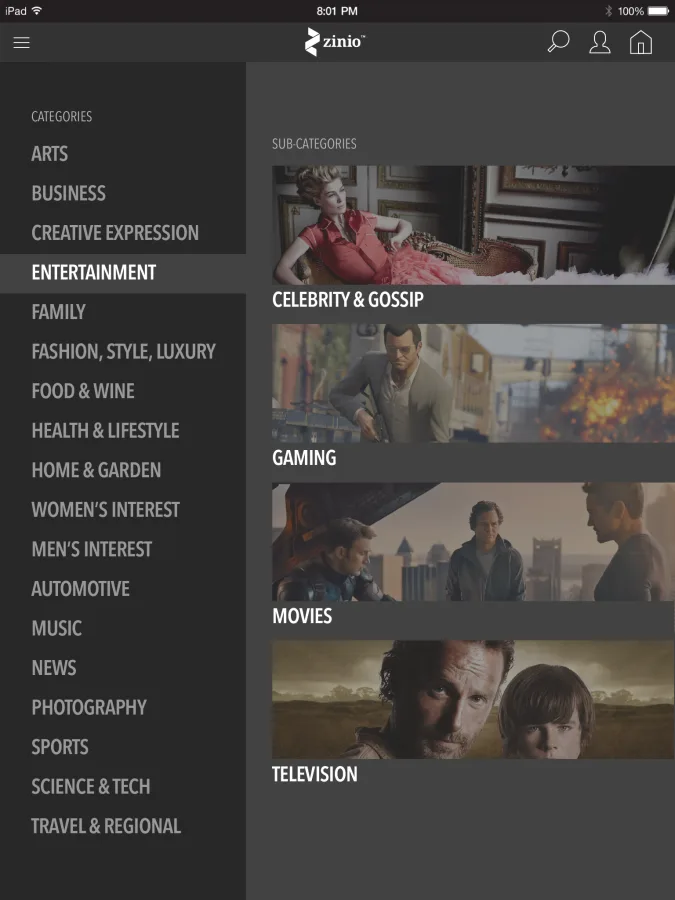 Categories with Entertainment subcategories