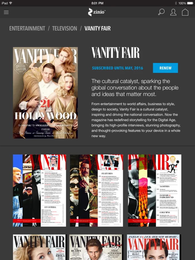 Vanity Fair magazine page, subscribed